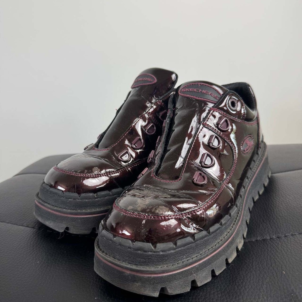 Skechers Jammers Platform Sneakers Womens 8 Burgundy Patent Y2K Chunky Lug Sole